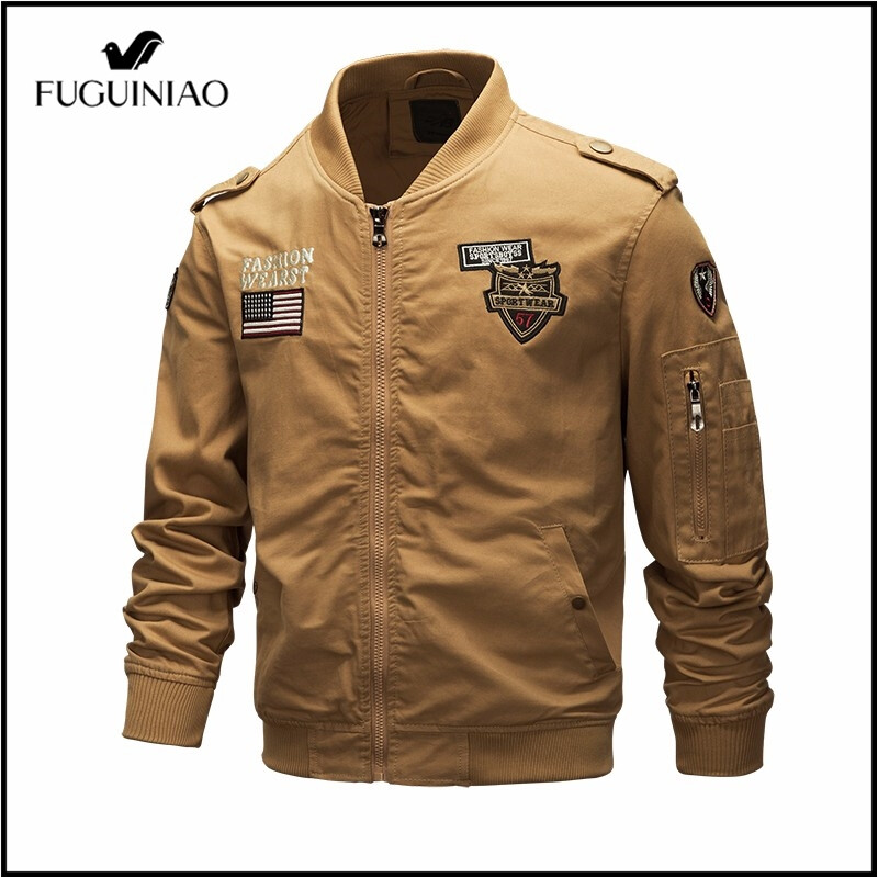 Fuguiniao Men's youth military jacket pure cotton casual overalls plus size autumn coat bomber jacket M-4XL