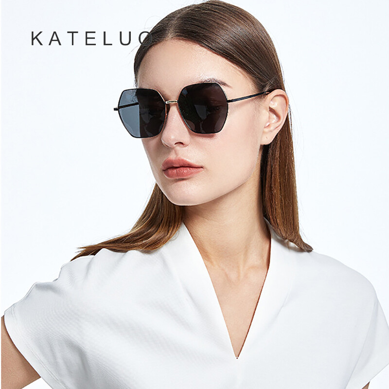 [Kèm Hộp] Kính Râm Phân Cực Cho Nữ KATELUO LS320 Kính Râm Màu Trơn Gọng Vuông Quá Khổ