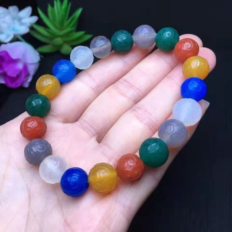 Tibet Colourful agate Bracelets Palindrome bead Old agate Buddha bead Get rich Turn luck Single bead diameter 10mm