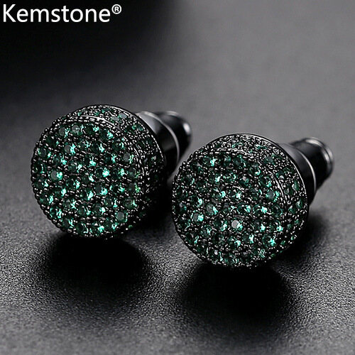 Kemstone Simple Round Crystal Gold Black Color Stud Earrings Female Jewelry Women Gift