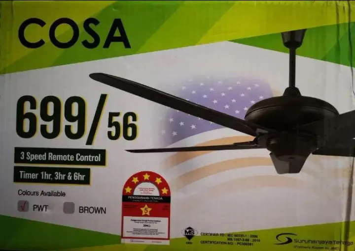 Alpha Cosa 699 Remote Ceiling Fan 3 Speed Brown Package With