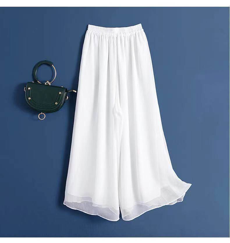 Silk High-rise Straight-leg Women's Pants White Wide Leg Mulberry Silk Mom Ninth Casual Pants Straight Double Culottes