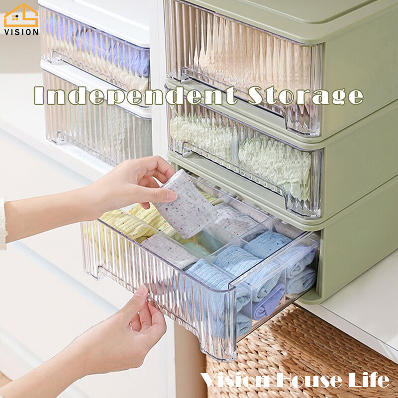 Vision Nordic Wardrobe Storage Cabinet Stackable Underwear Storage Box Multi-layer Drawer Compartment Sorting Box Household Free Combination Clothes Storage Cabinet