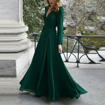 green evening gown with sleeves