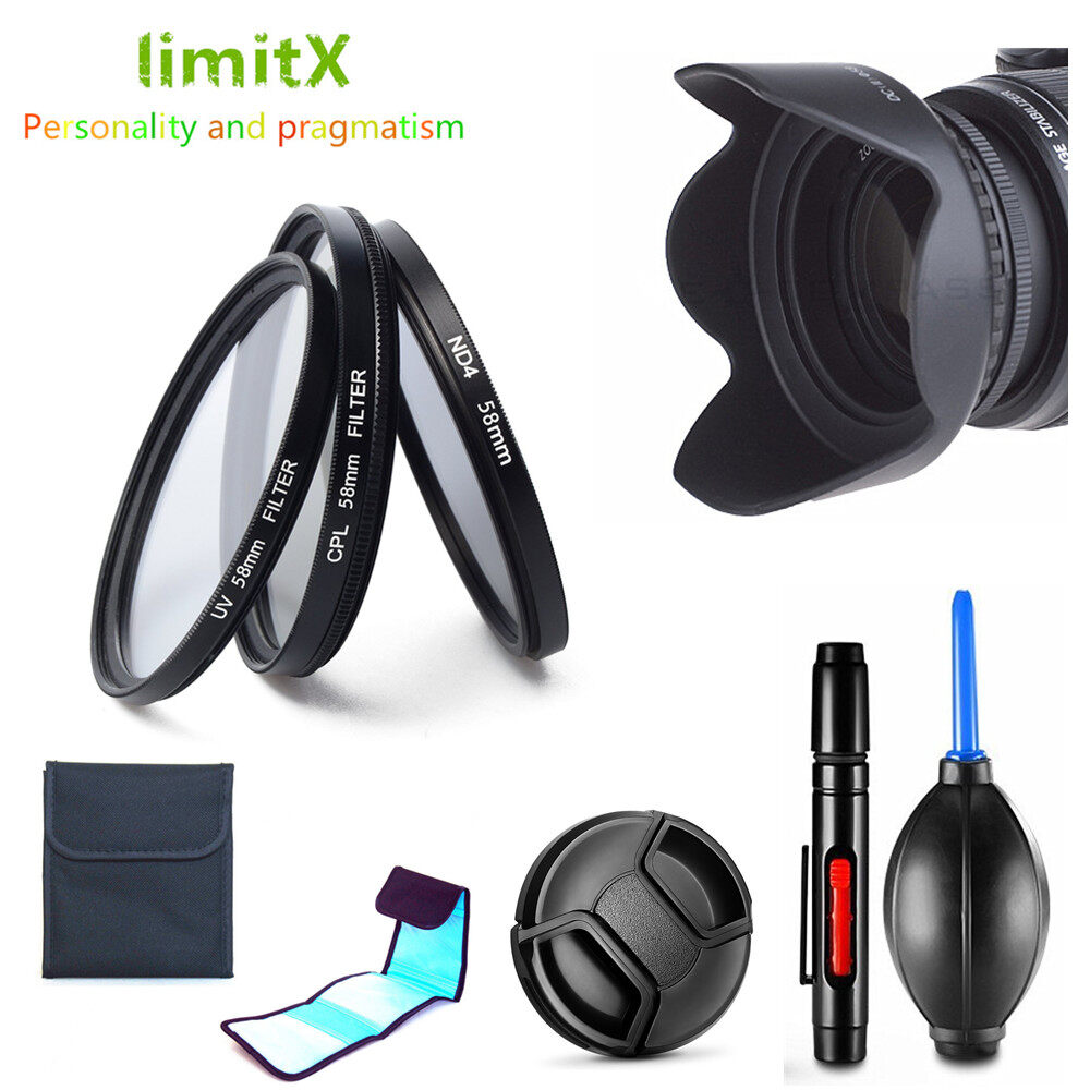 58mm Filter Uv Cpl Nd4 Lens Hood Cap Cleaning Pen For Canon Eos 90d 250d 200d 2000d 1500d 1300d 1200d 100d W 18 55mm Lens Lazada Singapore