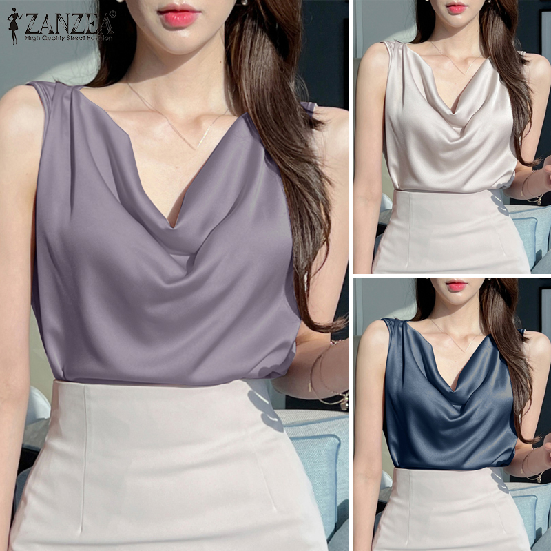 KYLELOVE Women's Satin Tank Top – Double Layer, V-Neck, Sleeveless Blouse For Work Or Casual - View #4