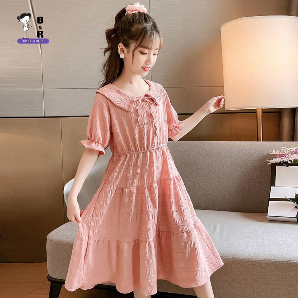 Beergirls dress for kids girl 2023 new summer children's plain chiffon princess 连衣裙 seluar perempuan