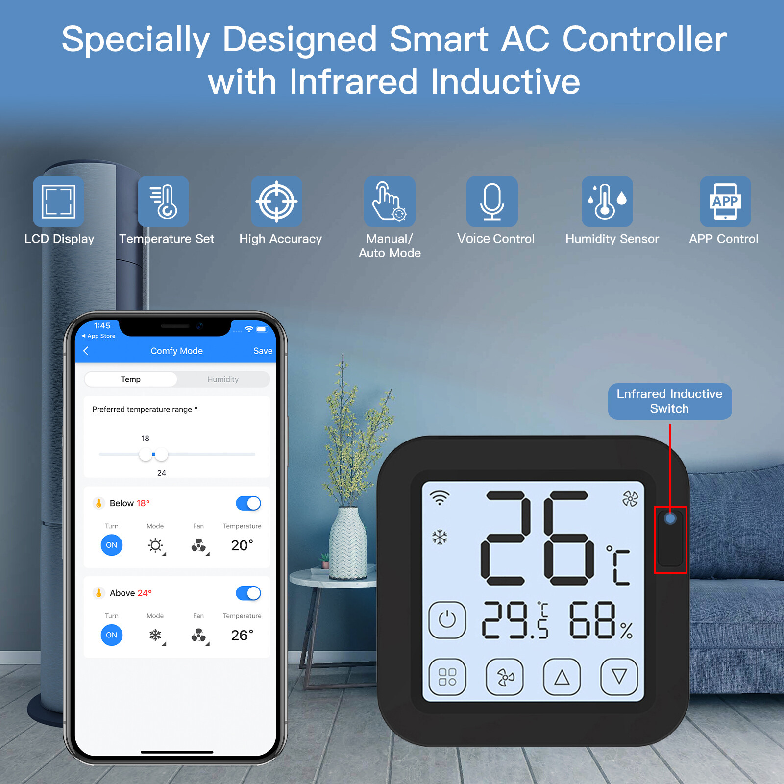 KKmoon Tuya Bộ Điều Khiển Điều Hòa Không Khí Hồng Ngoại Wifi Thông Minh Bộ Điều Nhiệt Có Màn Hình LCD Điều Khiển Ứng Dụng Cảm Biến Độ Ẩm Nhiệt Độ Màn Hình Tương Thích Với Alexa Google Home Để Chia Nhỏ AC Di Động