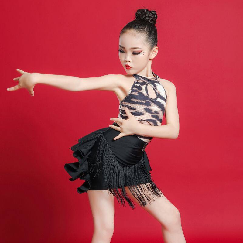 Girls Professional Latin Dancing Dress Kids Ballroom Salsa Dance Wear Clothing Children's Competitions Latin Stage Wear Clothes