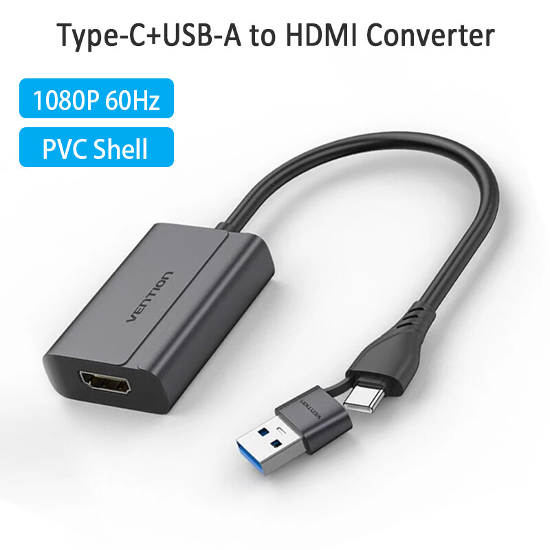 Vention type-c+usb-a to hdmi converter 1080p hd usb to hdmi adapter for desktop laptop to monitor tv projector type c to hdmi converter
