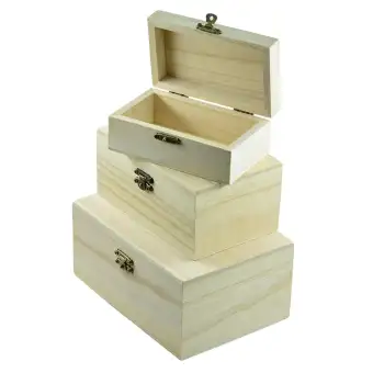 Prettyia 3 Pieces 125 150 175mm Rectangle Unpainted Wooden Storage