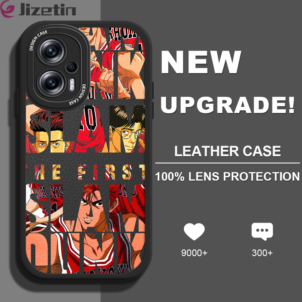 Jizetin Leather Casing For Xiaomi Redmi Note 11 Note 11 5G Note 11 Pro+ 5G Note 11S Note 11T Pro Note 11T Pro+ Handphone Casing Slim Skin Feeling Cartoon SLAM DUNK Leather Back Casing Soft Silicone PU Leather Cover Phone Case