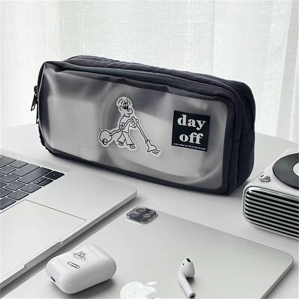 Black Matte Pencil Bag Large Capacity Multi-layer Simple Multi-functional Stationery Storage Bag