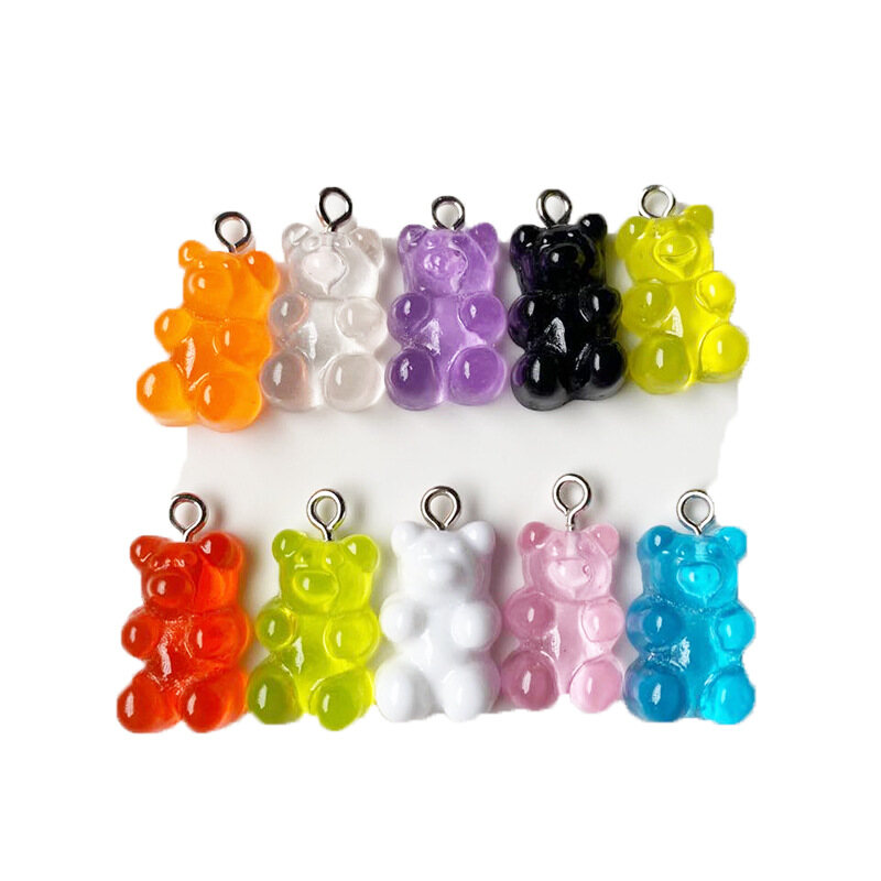 10Pcs Cute Candy Color Resin Cartoon Bear Pendant Charm Necklace Jewelry Making Handcrafts DIY Earrings Accessories