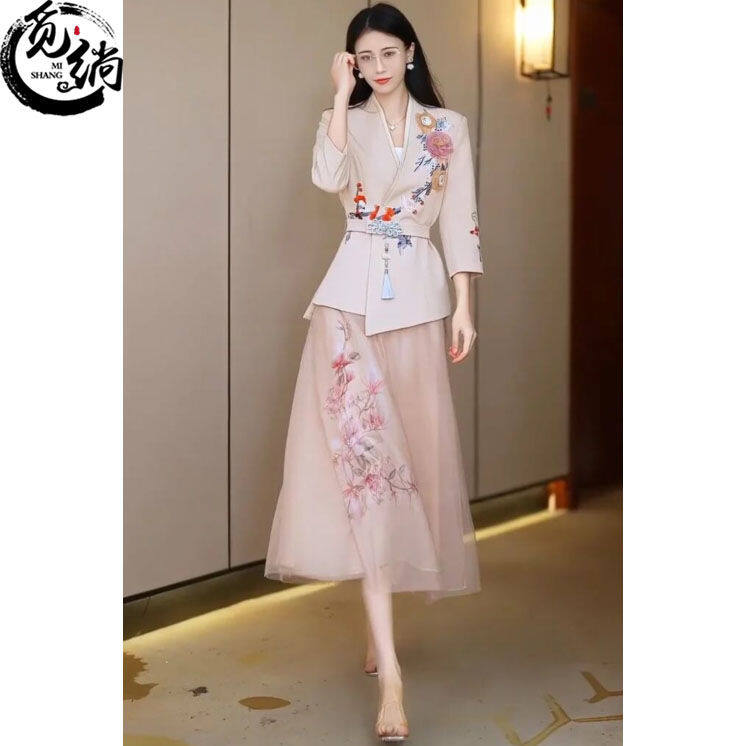 2023 Spring/Summer Women Shirts and Dress Suit New High End Fashion Temperament and Advanced Sense Dress Set for Reducing Age Slimming High Waist Fashionable Two Piece Set