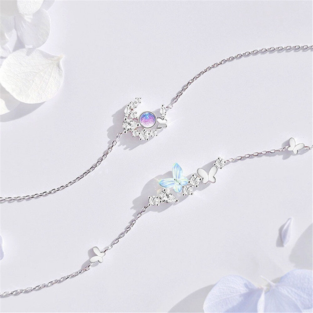Vòng Tay Bạc Hình Bướm Khí Chất Trong Mơ Vòng Tay Múa Bướm Hình Lưỡi Liềm Siêu Cổ Tích Cho Bạn Gái