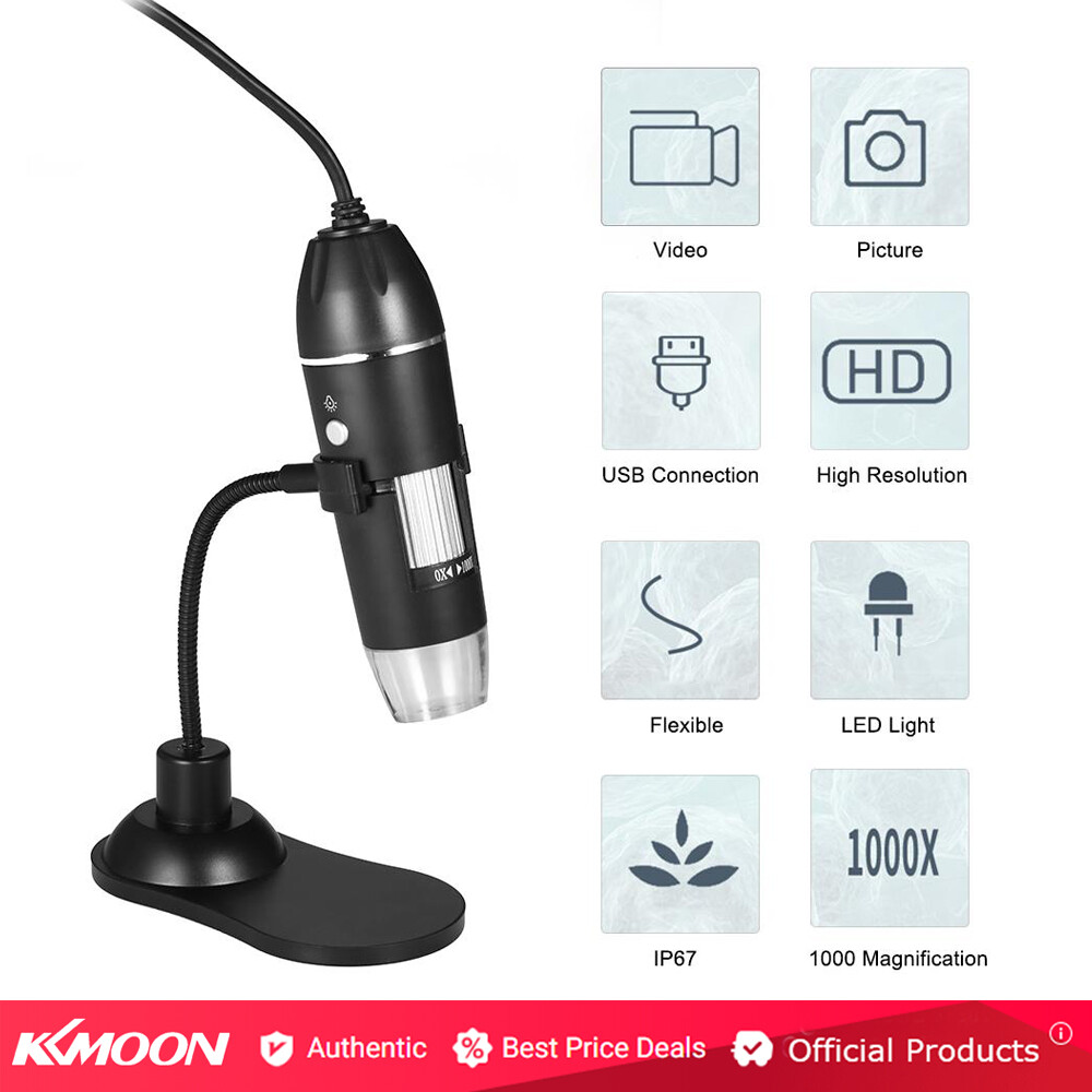 Kính Hiển Vi Kỹ Thuật Số KKmoon, Kính Lúp Có Đầu Cắm USB Và Máy Tính Để Bàn, Kính Lúp 8 Bóng LED, Camera 0,3MP, Độ Phóng Đại 1000 Lần