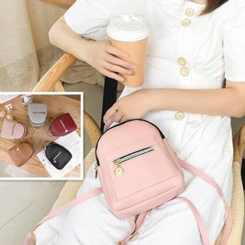 hang qiao shop New Cute Mini Backpack Leather Shoulder Bag Multi-Function Small Backpack School Backpack for Women