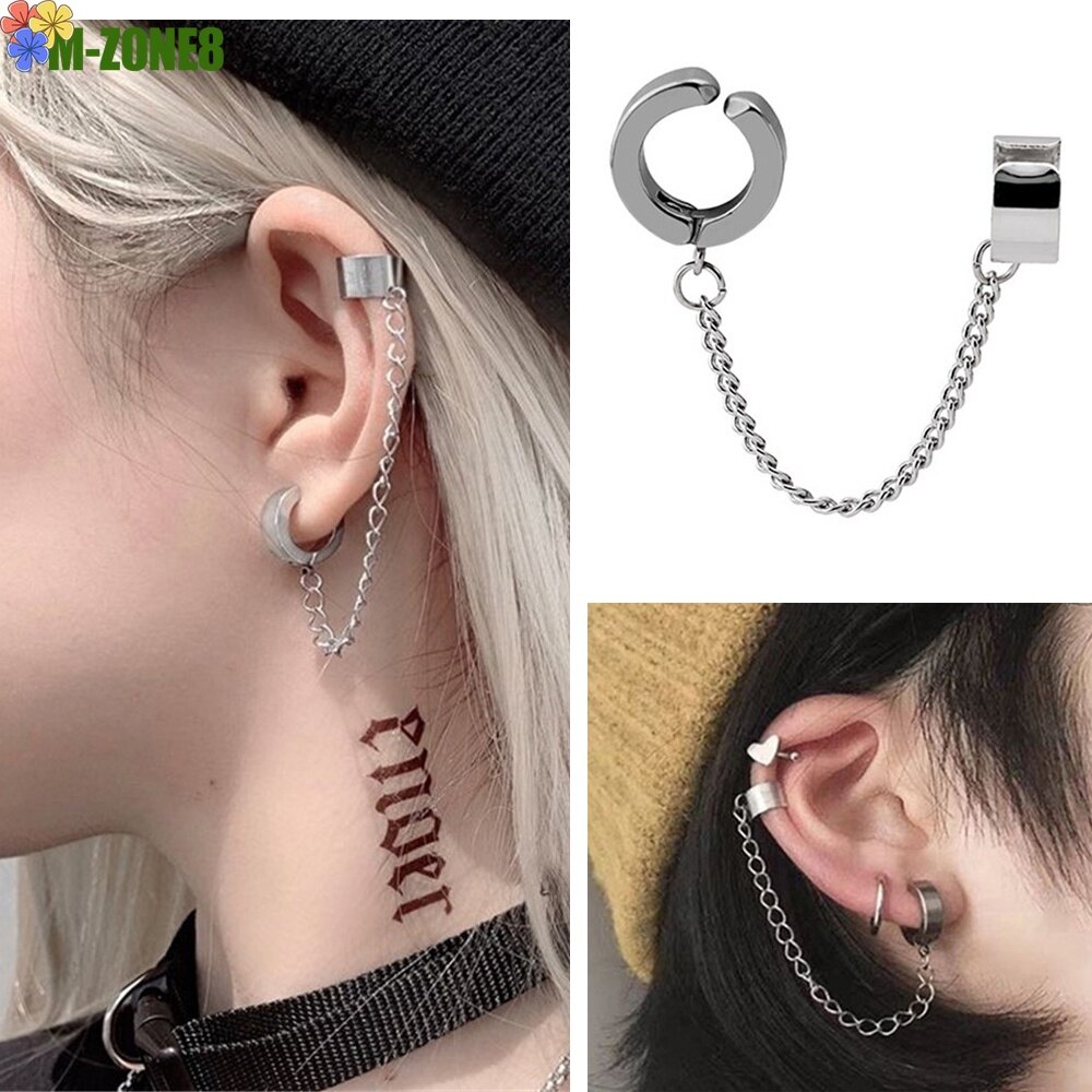 【M-ZONE8】1PC Ins Creative Stainless Steel Chain Earrings Cool Ear Bone Clip Hip Hop Earring Clip