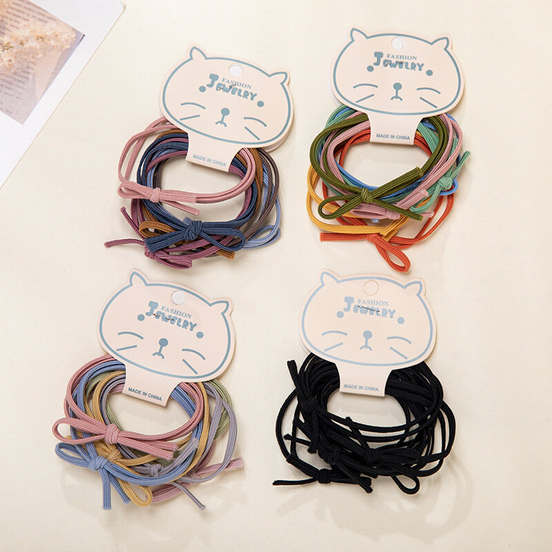 【PrettySet】6-piece Korean Simple Bowknot Basic Hair Tie Color Korean Knotted Head Rope Ins Hair Band Set Q15