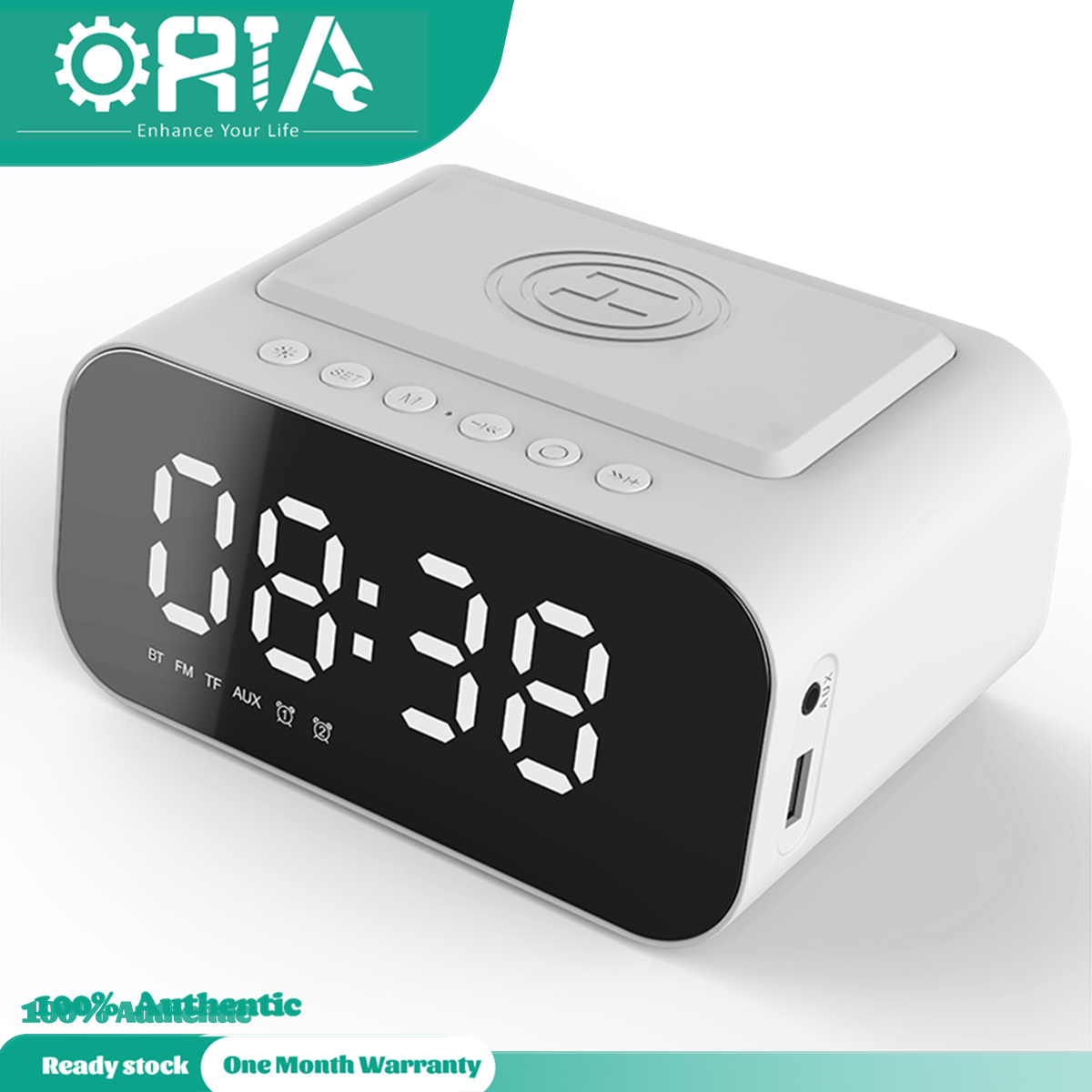 ORIA Digital Mirror Clock FM Bluetooth Speaker Rechargeable Music Clock With Backlight, 3 Brightness Levels, 2 Playback Modes, Microphone, Hands-free Function For Home Bedroom Office Decor