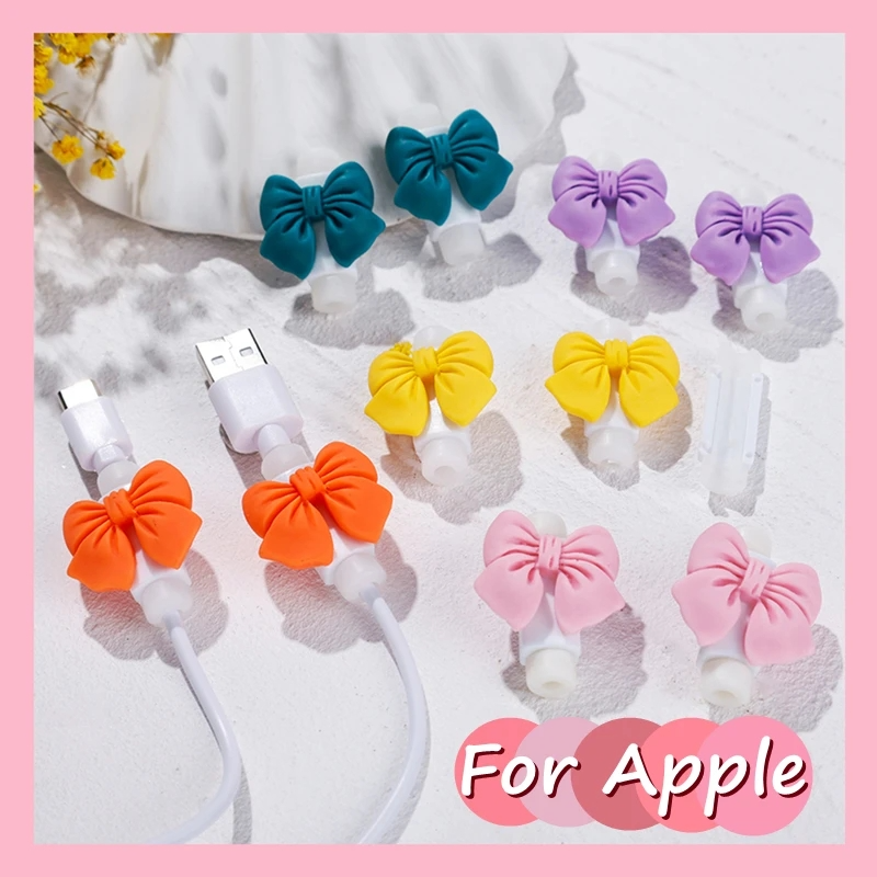 Cable Protector Cover Kawaii 3D Bows Data Line Protective Sleeve for Mobile Cell Phone USB Charger Cord Winder Protection Accessories