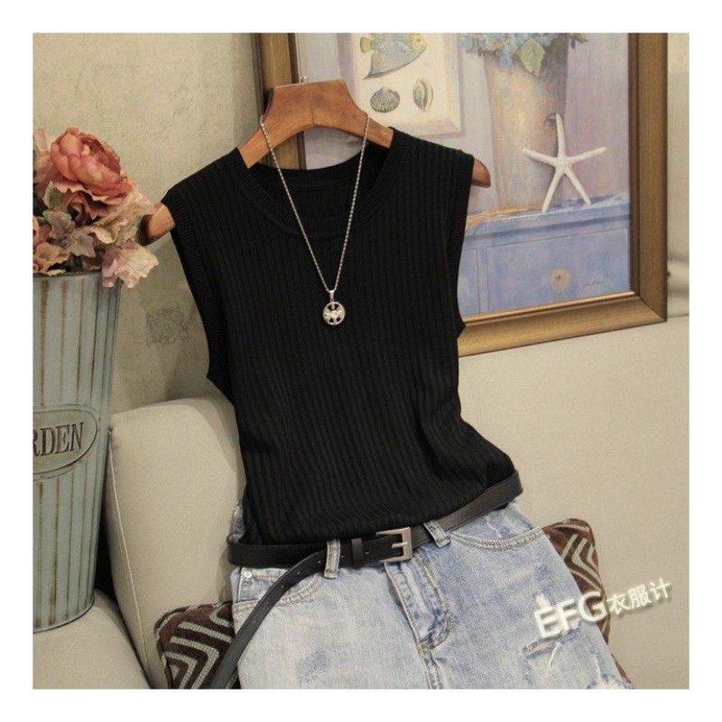 Tank Top Women's Knitted Bottom Spring/Summer New Women's Loose Sleeveless Outer Wear Ice Silk Short Strap Top