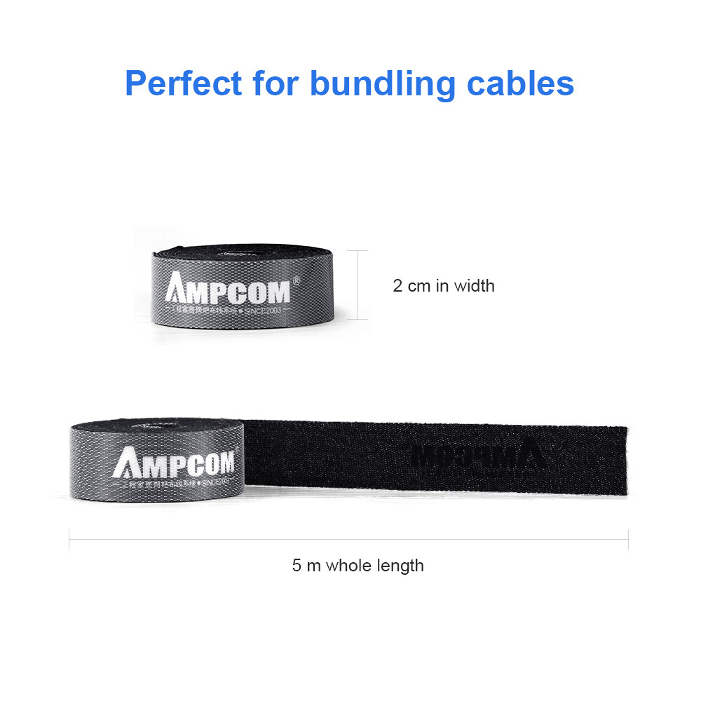 Ampcom 5M Khóa Dán Tie Bộ Kẹp Giữ Dây Cáp Máy Cuộn Dây Tai Nghe Cài Chủ Dây Chuột Bảo Vệ Cáp HDMI Quản Lý Cho Iphone Samsung Xiaomi