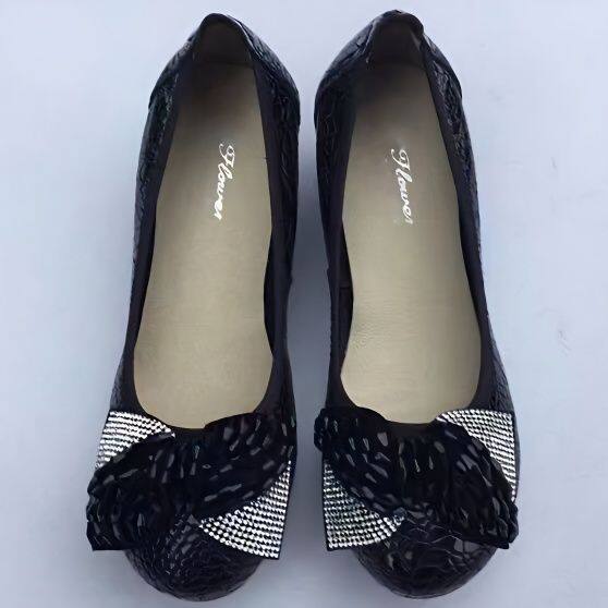 Bow comfortable slope with rhinestone women's shoes soft soles non-slip wear small leather shoes
