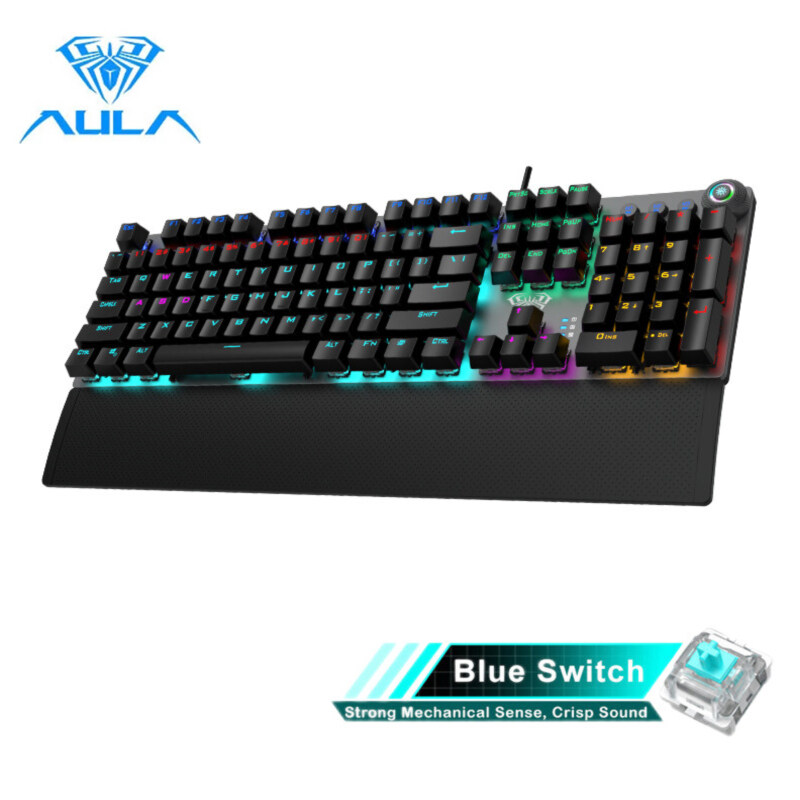 AULA F2058 F2088 Mechanical Keyboard Gaming Keyboard with wrist rest Multimedia Knob Punk Keyboard LED Backlight 104 Anti-ghosting Keys Marco Programming Magnetic Hand Rest Keyboard for E-sports Gamers PC Computer Laptop Singapore
