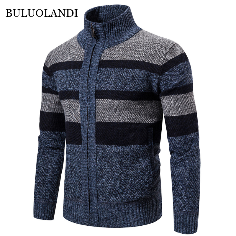BULUOLANDI Cardigan Uomo Autunno Inverno Colore incantesimo Collo alto Giacca invernale da uomo Cappotto Cardigan con cerniera Caldo lavorato a maglia429_voghion.com