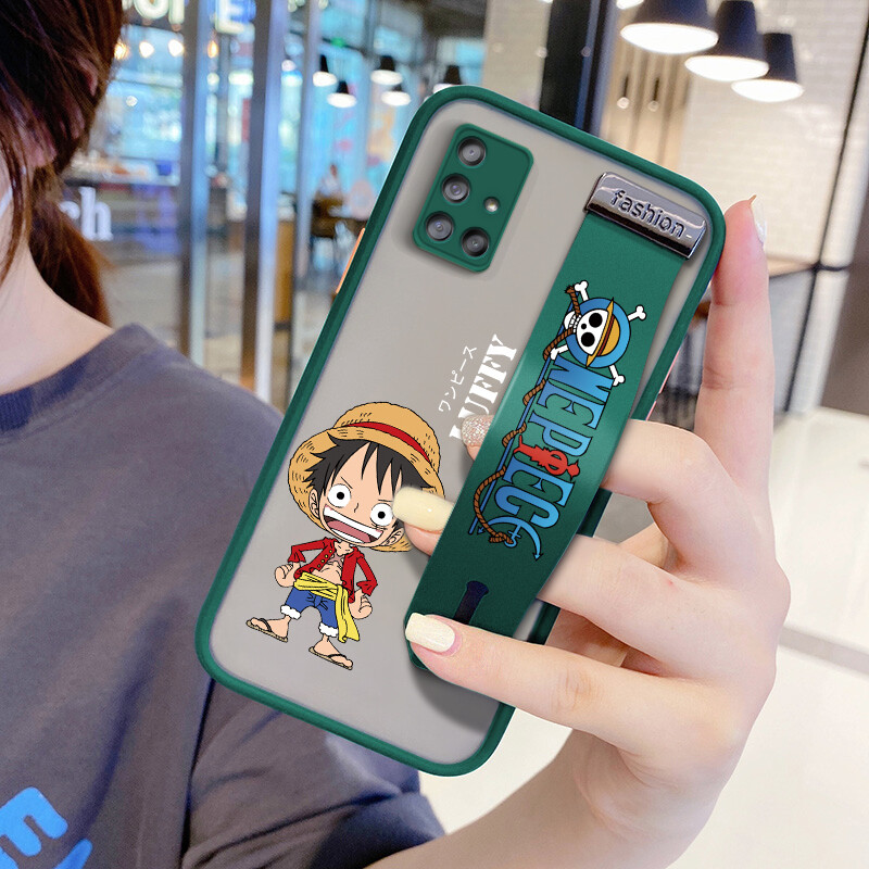 UCUC Phone case For Samsung Galaxy A71 Case Shockproof Frosted Back Cartoon Anime Luffy Soft Edge Full Lens Protection Cover Ultra Thin (With Wristband)Phone Case