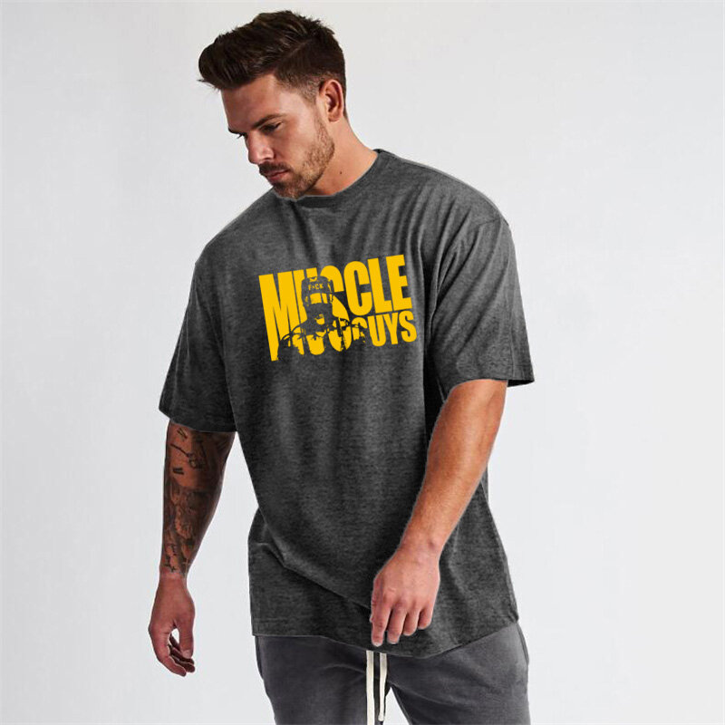 Men's Running T-shirt Oversized T shirt Solid Gym Clothing Bodybuilding Fitness Loose Sportswear Streetwear Hip-Hop Tshirt