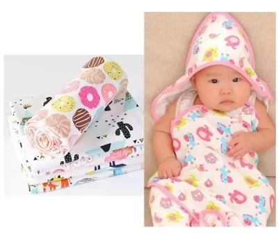 Newborn Baby Double Layer Fleece Cotton Hooded Blanket Napkin Towel Newborn Swaddle Wrap