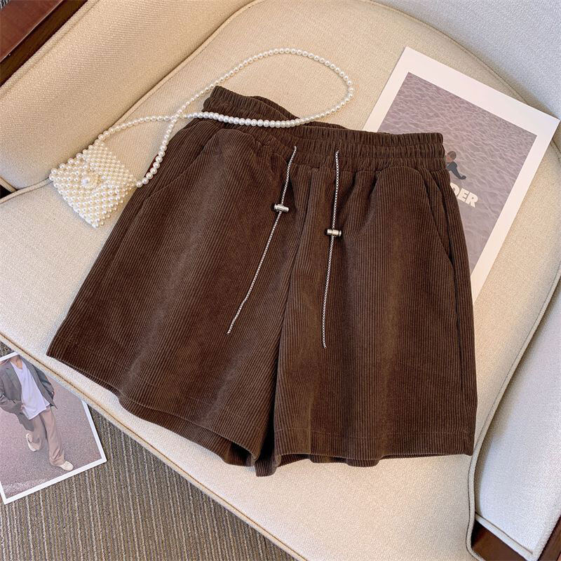 Gui ma Women's Corduroy A-Line Outer Wear Shorts High Waist Casual Boot Pants
