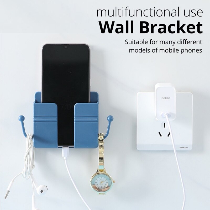 FONKEN Phone Holder Wall Mounted Organizer Storage Box Remote Control Mounted Mobile Phone Plug Wall Holder Charging Multifunction