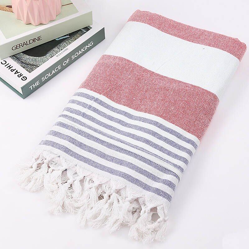 Striped Cotton Extra Large Turkish Bath Towel with Tassels Travel