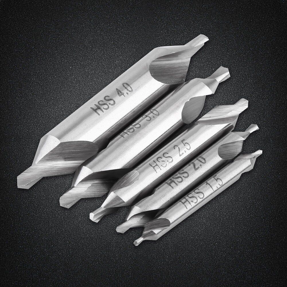 Center drill bit 5pcs high speed steel 1.5/2/2.5/3/4mm 60 degree anglecountersink spotting drill bits tool
