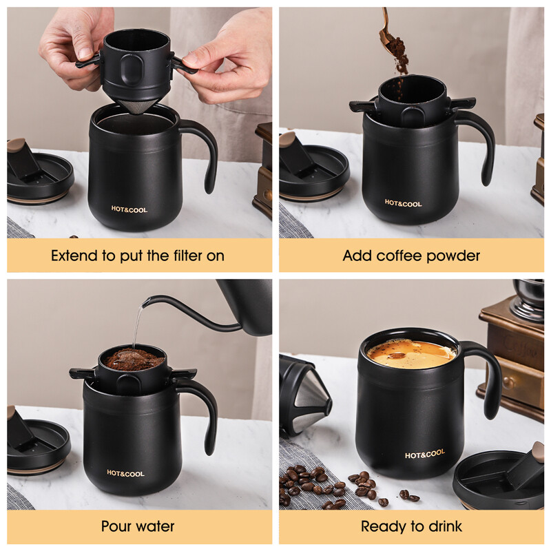 BINCOO Coffee Filter 304 Stainless Steel  Double-layer Drip Coffee Dripper Foldable Tea Infuser Mesh Paperless Portable Holder
