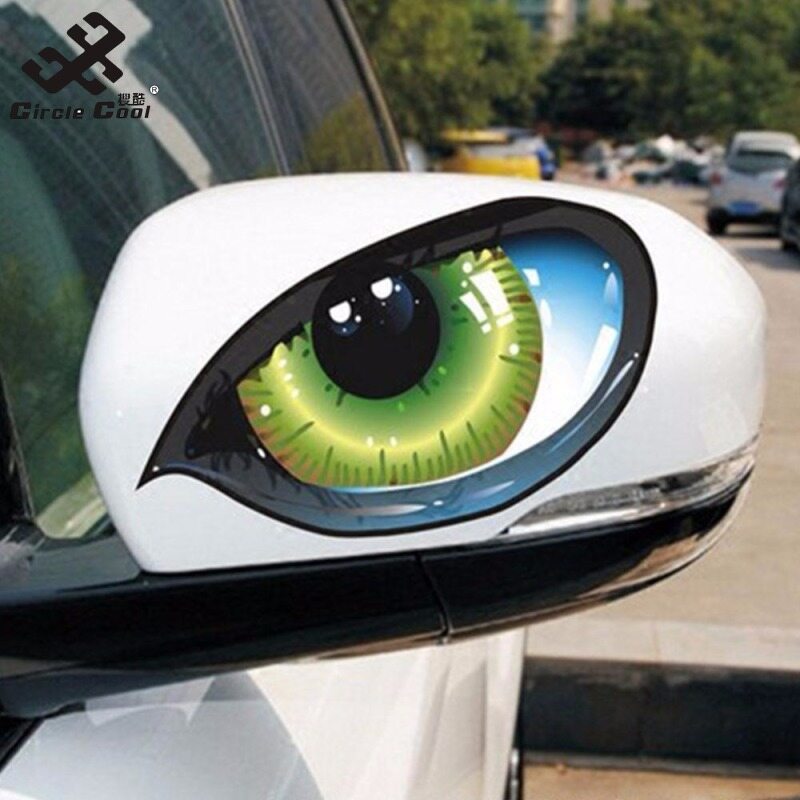 Circle Cool 2Pcs 3D Stereo Reflective Cat Eyes Car Sticker Creative Rearview Mirror Decal