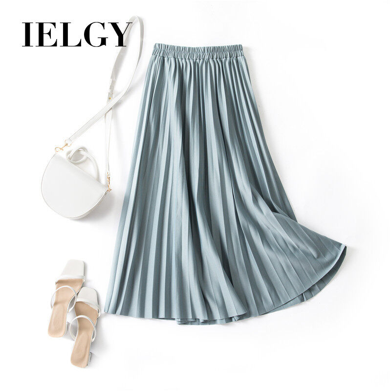 IELGY Simple temperament pleated skirt elastic high waist slimming all-match mid-length skirt women