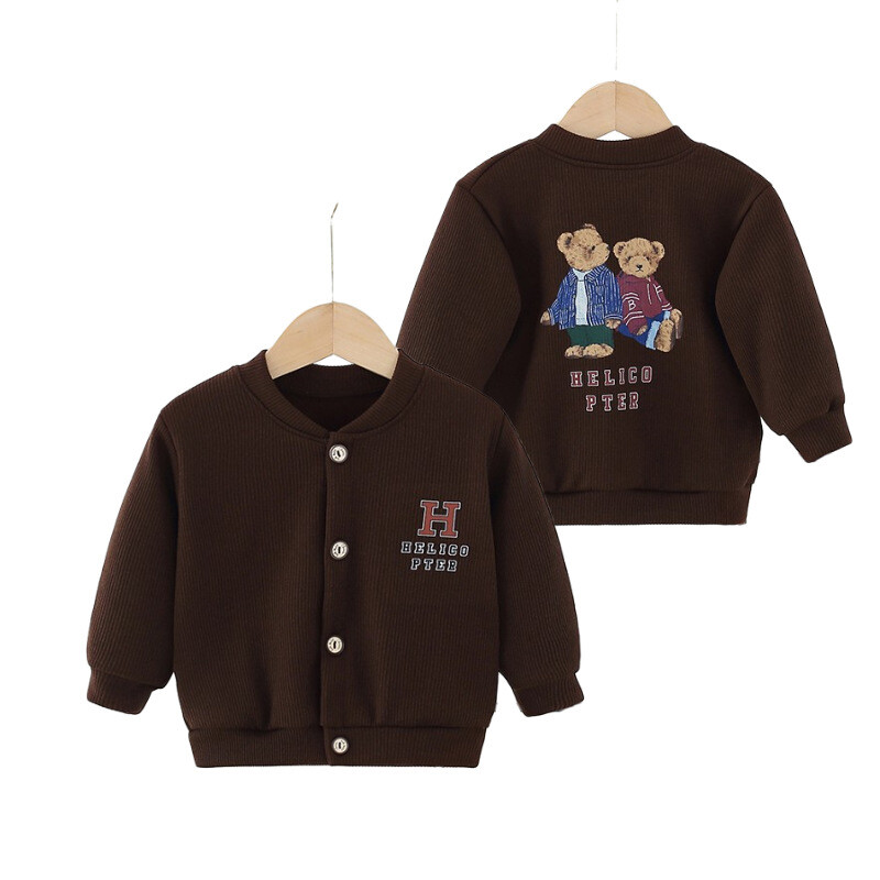 IP Jackets & Coats New children bear sweater jacket boys and girls cardigan round neck knitted pullover bottoming shirt