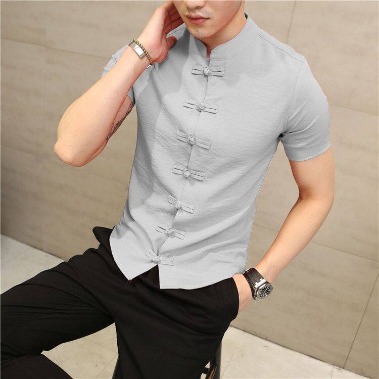 MARK BELT Bộ Đồ Nhà Đường Ngắn Tay Mùa Hè Áo Cánh Kiểu Trung Quốc Có Khóa Phong Cách Trung Quốc Tự Tu Cổ Điển Cho Nam Áo Hán Phục