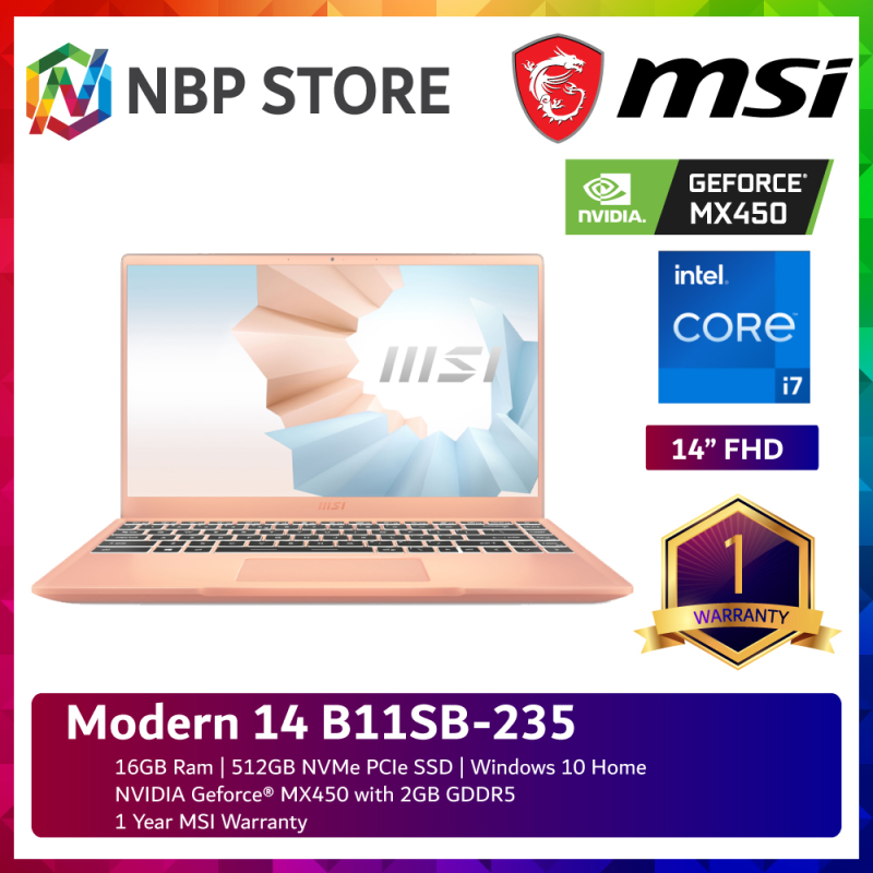 MSI Modern 14 B11SB-235 14 FHD Laptop Beige Mousse ( i7-1165G7, 16GB, 512GB SSD, MX450 2GB, W10 ) Malaysia