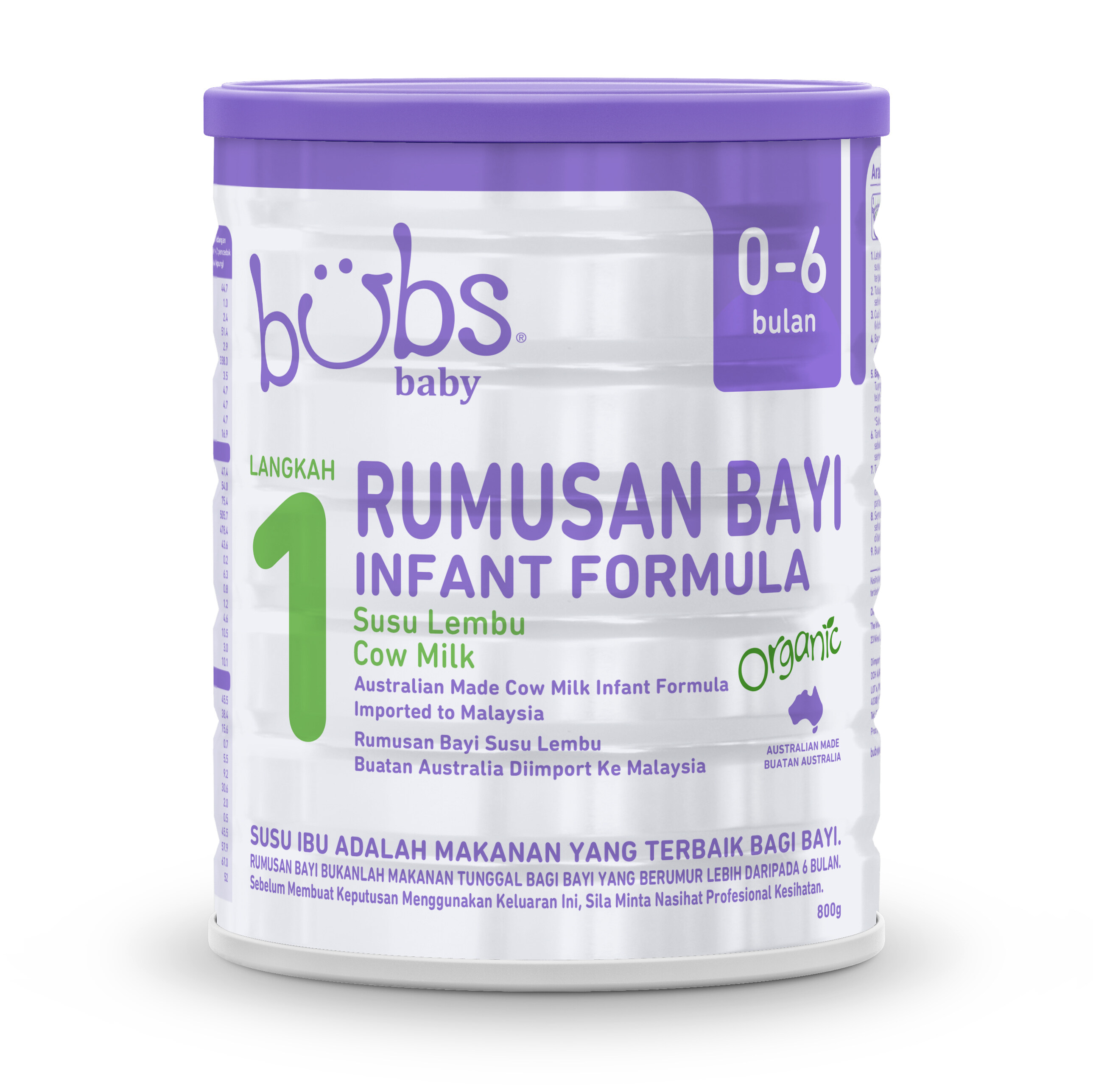 Bubs Organic® Grass Fed Infant Formula Stage 1, 800g (0-6