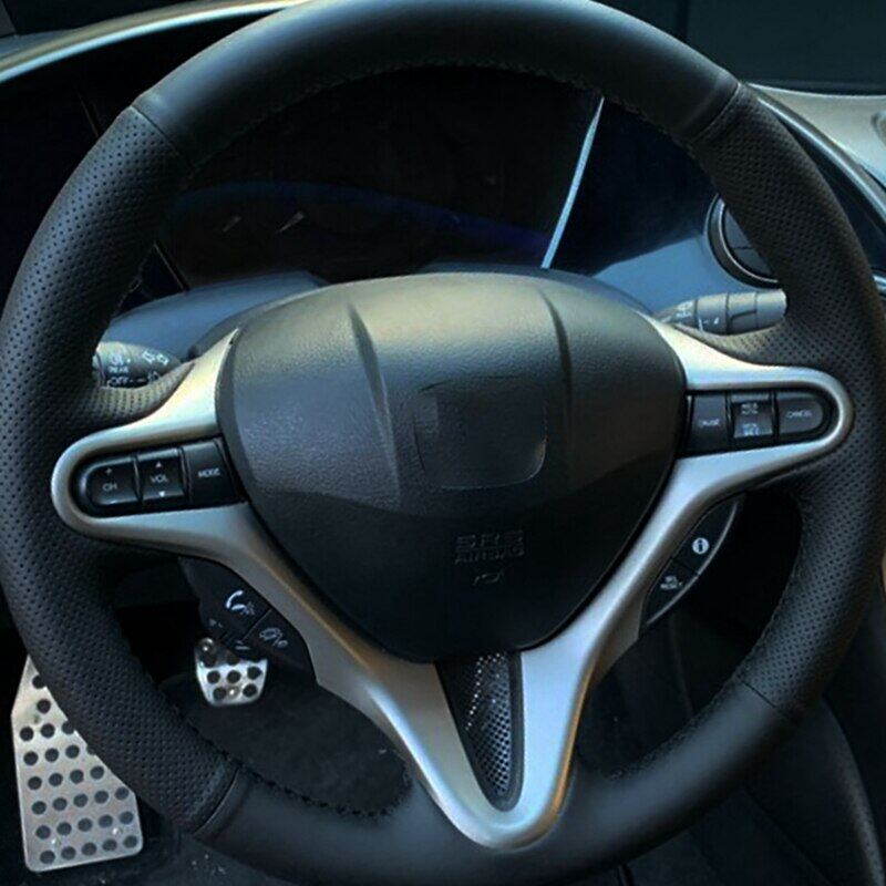 Diy black hand stitch microfiber leather car steering wheel cover for honda civic old civic 2006 2007 2008 2009 2010 2011