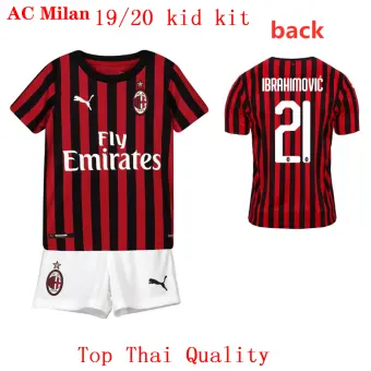 19 20 Top Quality Ac Milan Home Football Jersey Kit Boys Soccer Shirt Free Shorts Home Stadium Suits For Kids Children Training T Shirt Pant Ibrahimovic 21 Football Jersey Set Lazada Singapore