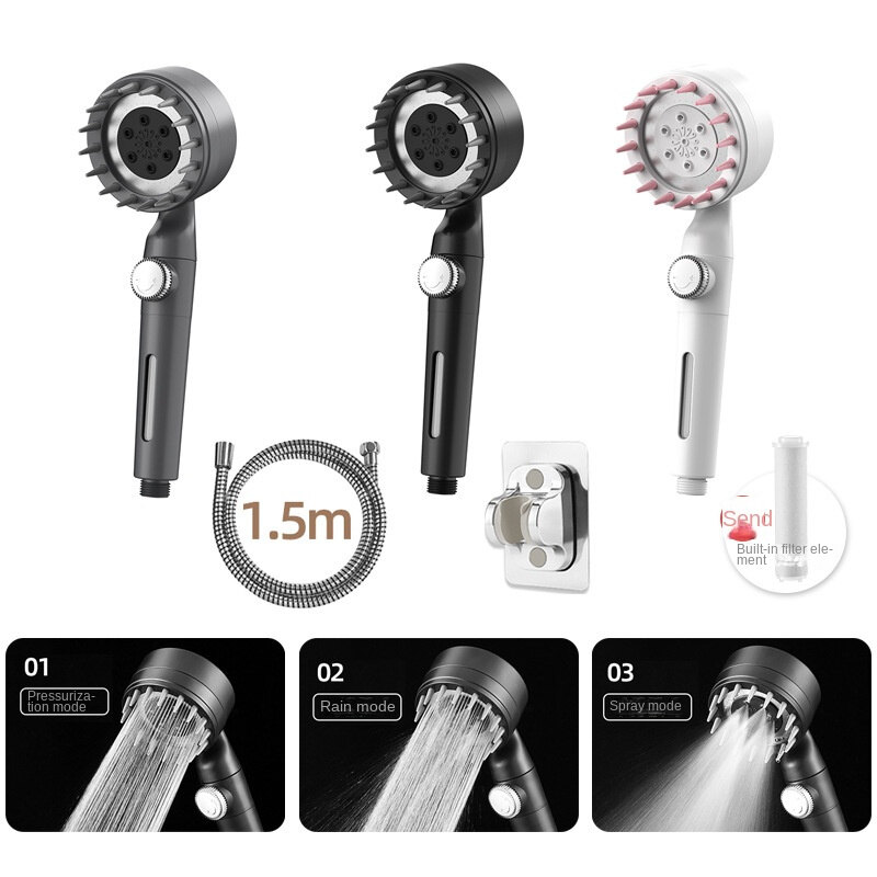 FLEWWER 4 in 1 / One-Click Water Stop Switch / Multi-Functional High Pressure Shower Head with Super Strong Rain Hose Holder 花洒