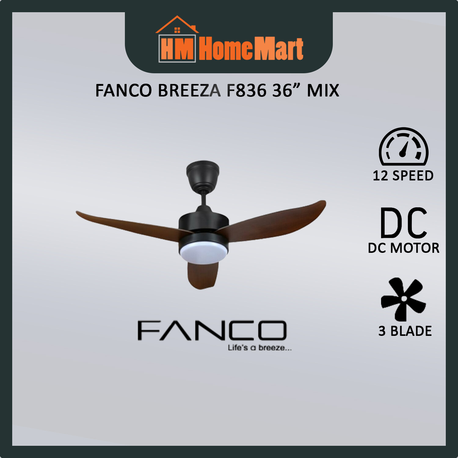 (FREE GIFT) FANCO BREEZA 36" DC Motor Remote LED Ceiling Fan (Mbk/White