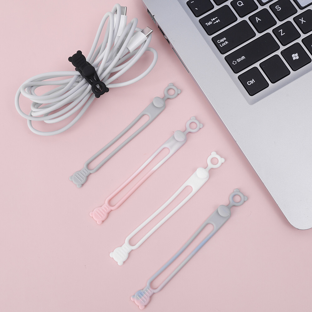 3Pcs Cable Ties Elastic Silicone Organizer Straps Reusable Headphone Cable Organizing Wire Winder